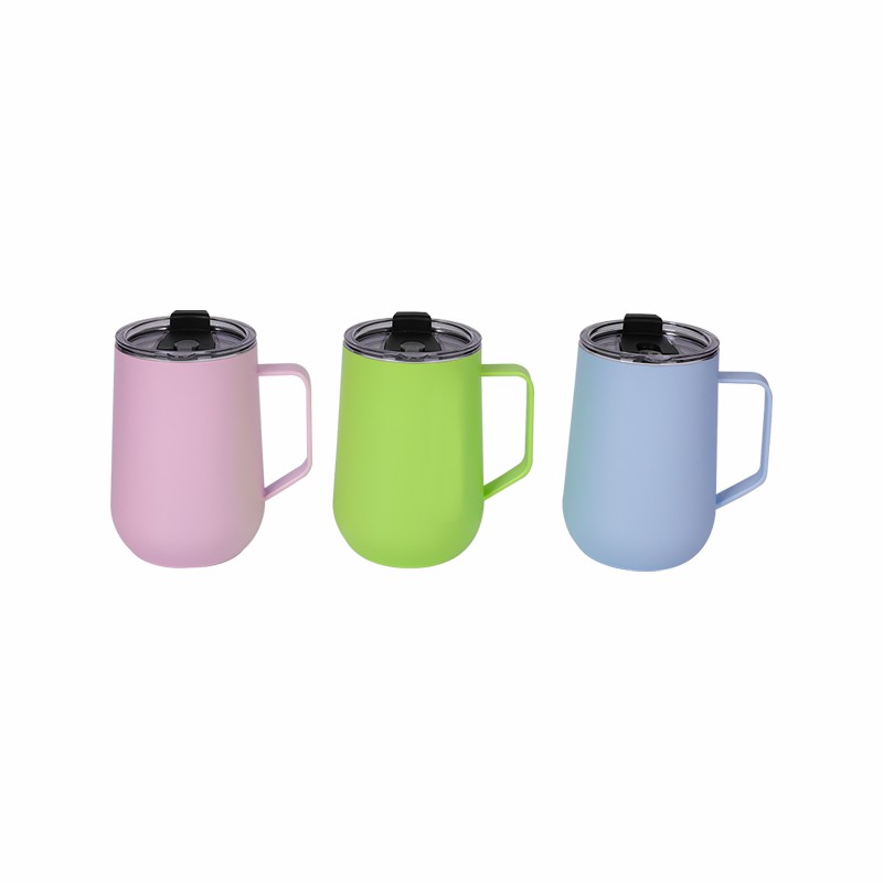 600ml Transparent Sealed Straw Cover Stainless Steel Thermal Coffee Mug With Handle