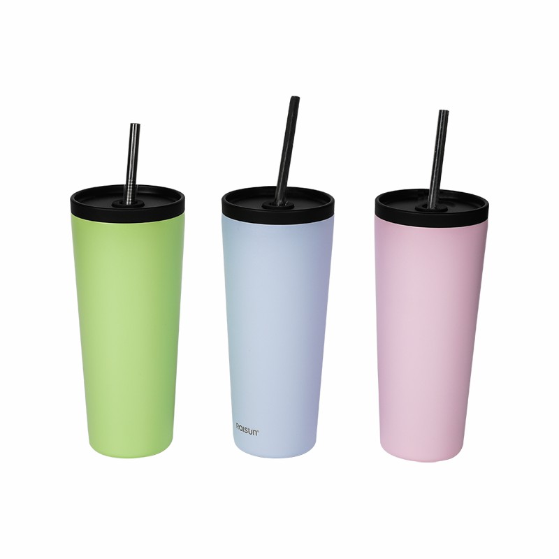 600ml Car Mug Office Mug With Stainless Steel Straw Thermal Cold Preservation Coffee Mug