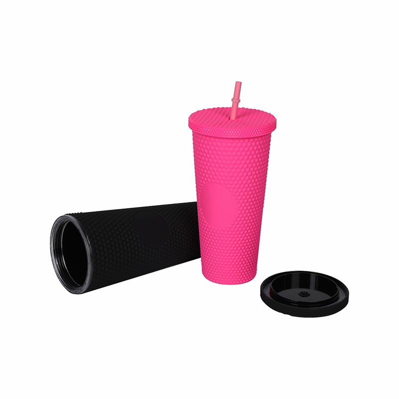 600ml Morden Barbie Powder Durian Cup Bulk Double Wall Coffee Straw Cup Desktop Frosted Drinking Cup